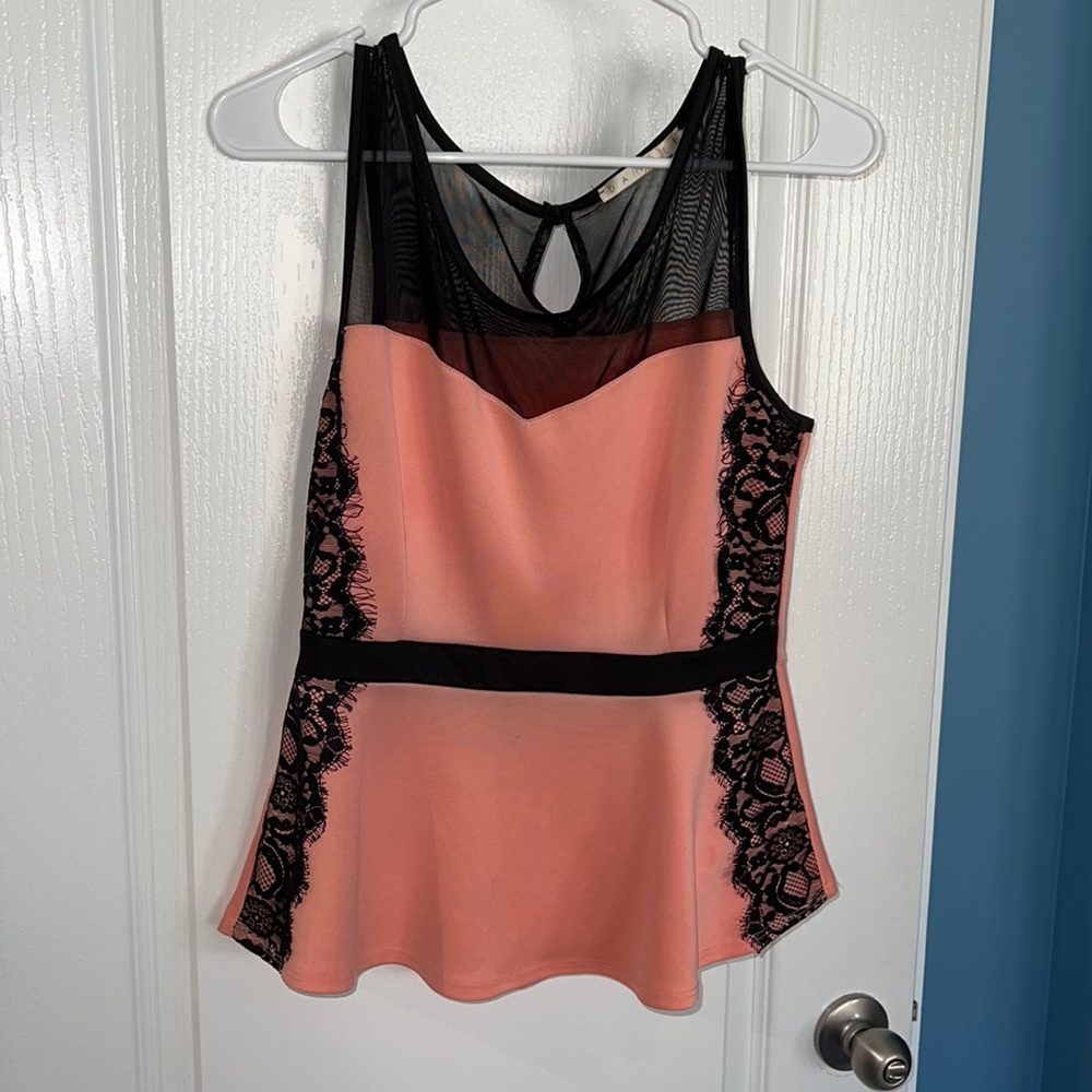 Pink and black strapped blouse